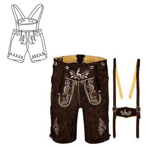 Mens Oktoberfest Outfit Suede Shorts with Embroidery, Bavarian Costume for Men